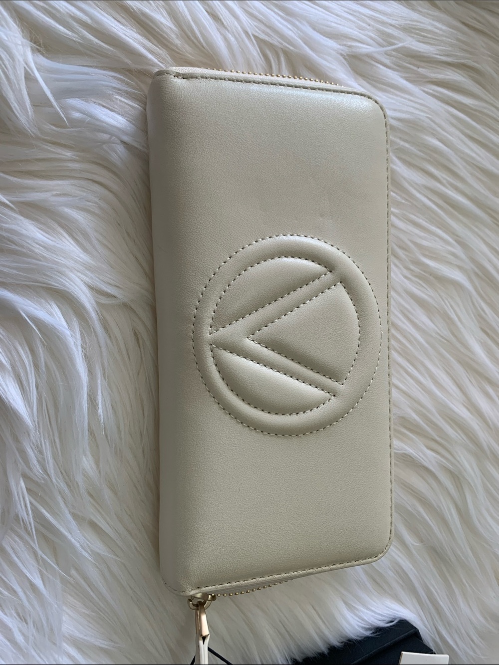Cream Zip-Around Women's Wallet with Embossed Logo